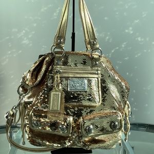 Coach Poppy Gold Sequin Shoulder Bag and Crossbody Strap